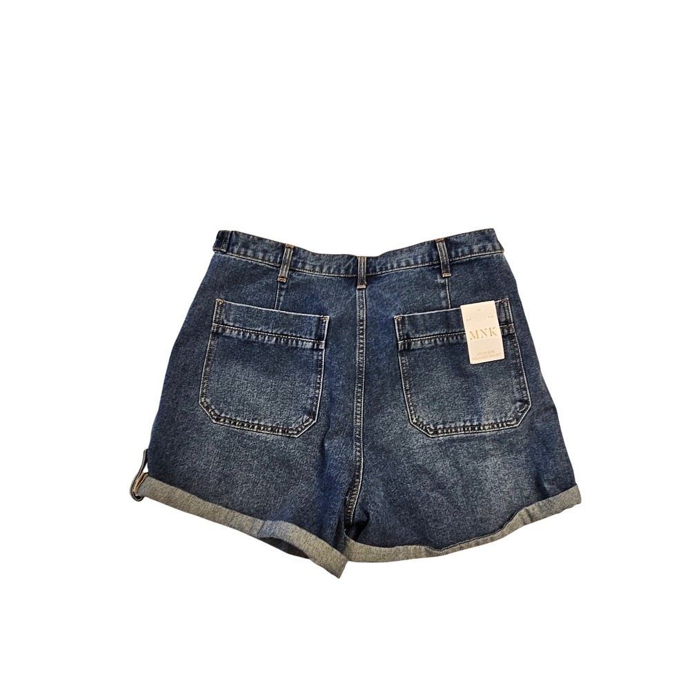 MNK High Rise Relaxed Denim Shorts‎ Vintage Blue Cuffed Size 14 NWT OM6030AGG1